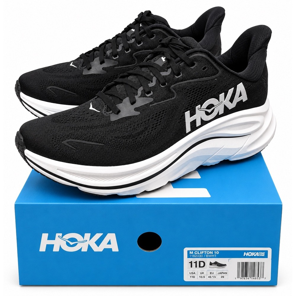 NEW Hoka Clifton 10 Mens Size 11 Running Shoes Black White 1162030 Trainer gym